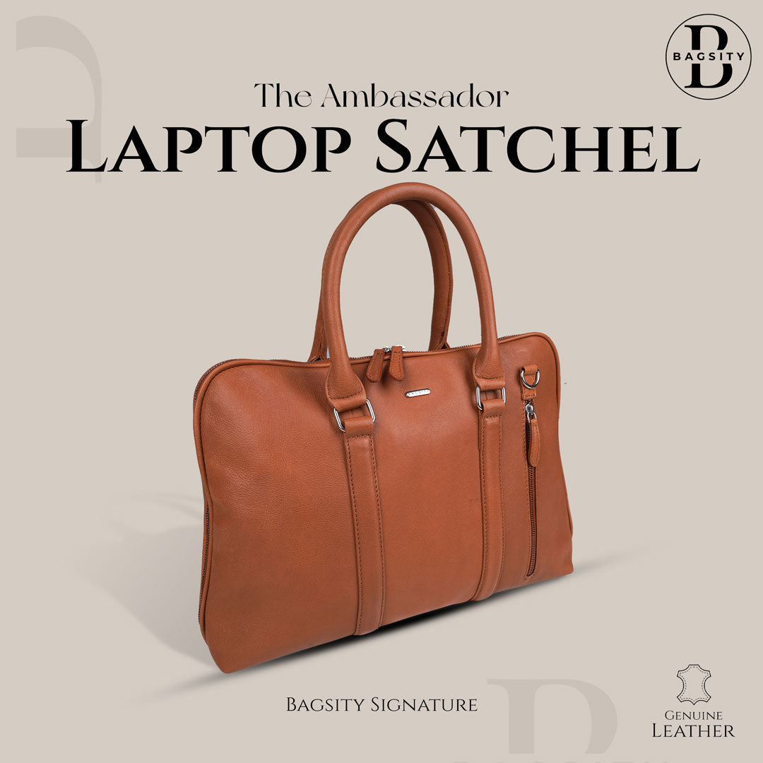 Bagsity Sleek Genuine Leather Laptop Bag for Men & Women Messenger Bag  (Tan, 16 inch)