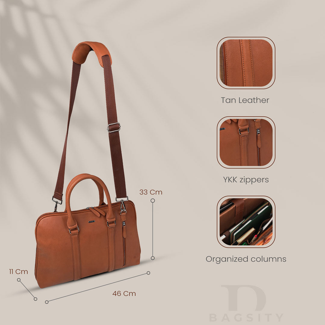 Bagsity Sleek Genuine Leather Laptop Bag for Men & Women Messenger Bag  (Tan, 16 inch)