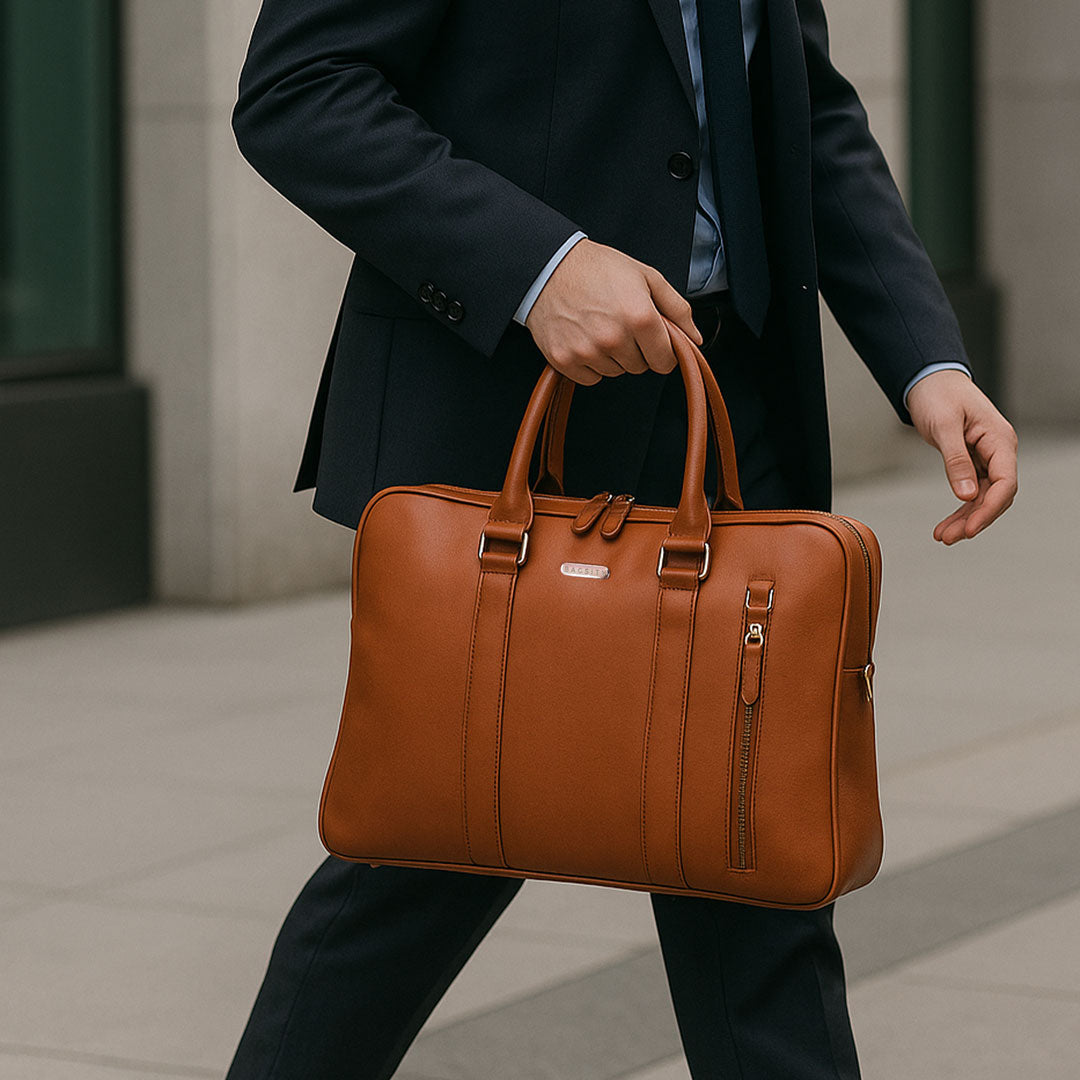 Bagsity Sleek Genuine Leather Laptop Bag for Men & Women Messenger Bag  (Tan, 16 inch)