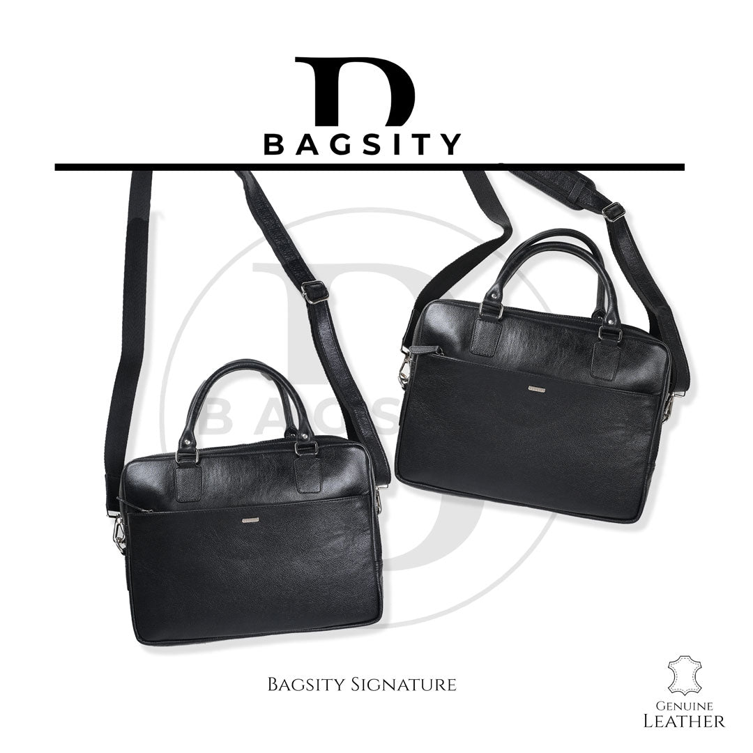 Bagsity Sleek Genuine Leather Laptop Bag for Men & Women Messenger Bag  (Black, 16 inch)