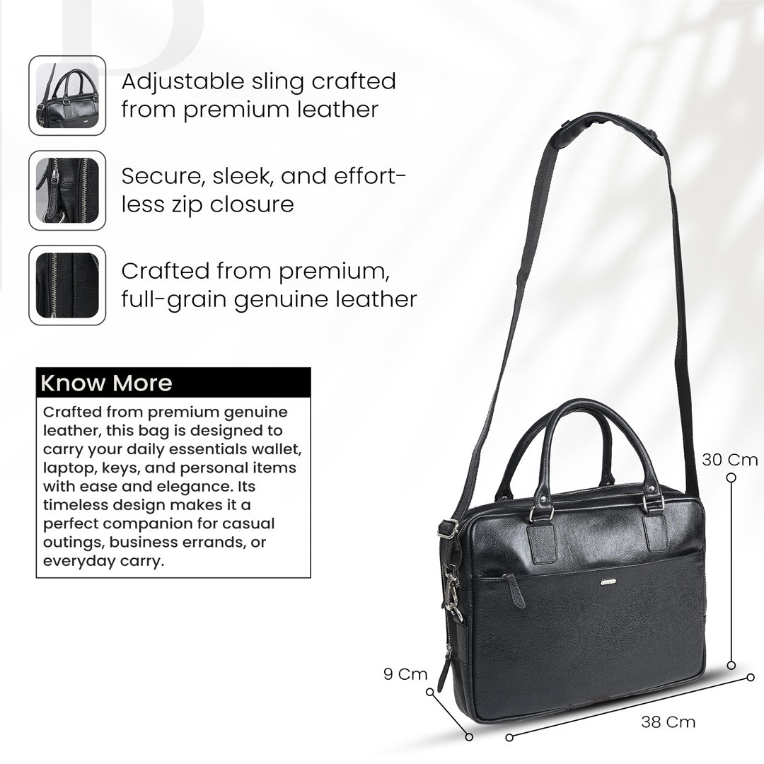 Bagsity Sleek Genuine Leather Laptop Bag for Men & Women Messenger Bag  (Black, 16 inch)