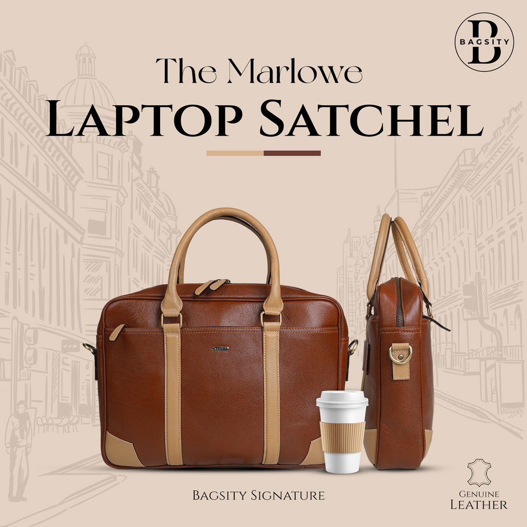 Bagsity Genuine Leather Laptop Bag for Men | Premium Office Shoulder Bag (Dual Tone) Messenger Bag  (Brown, 16 inch)