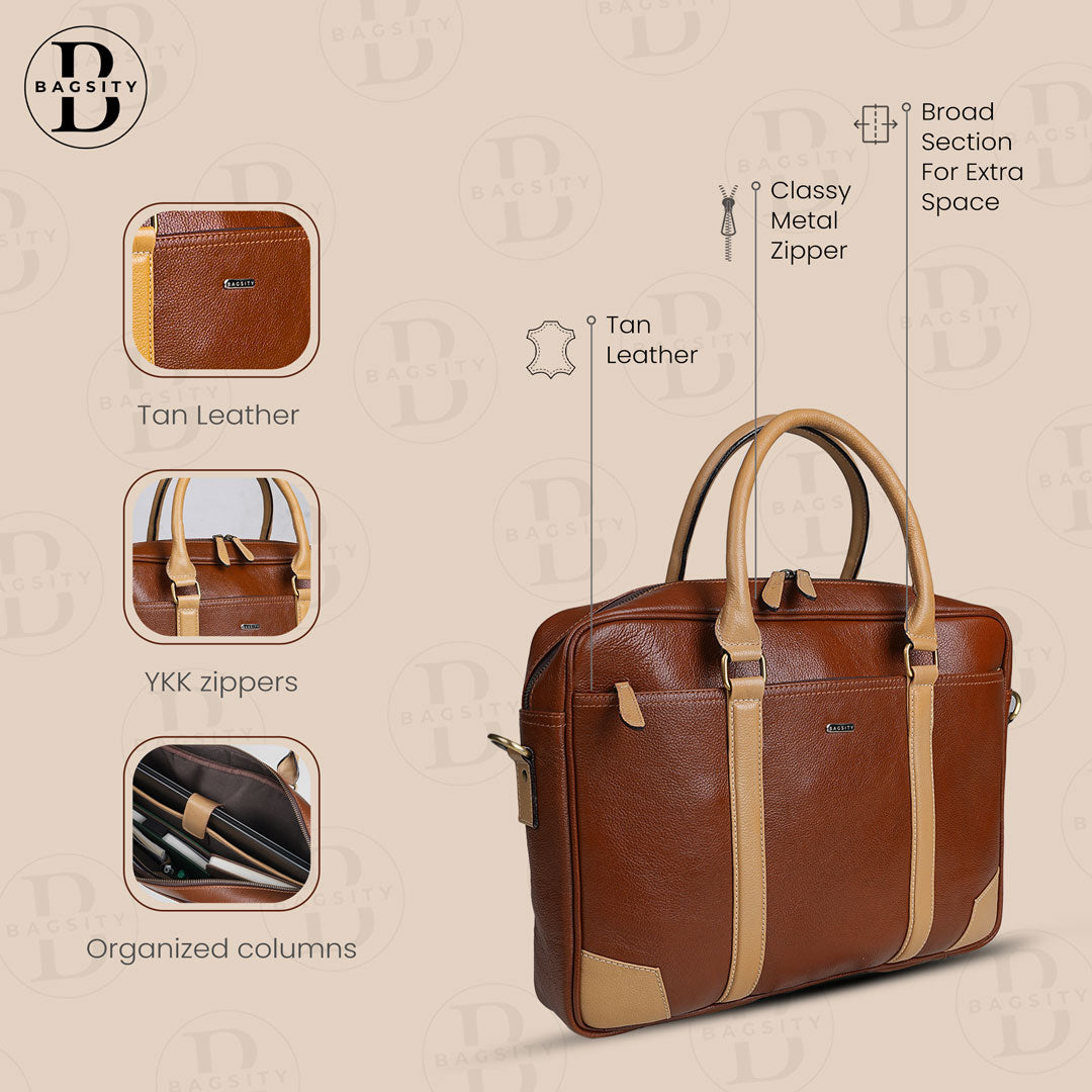 Bagsity Genuine Leather Laptop Bag for Men | Premium Office Shoulder Bag (Dual Tone) Messenger Bag  (Brown, 16 inch)