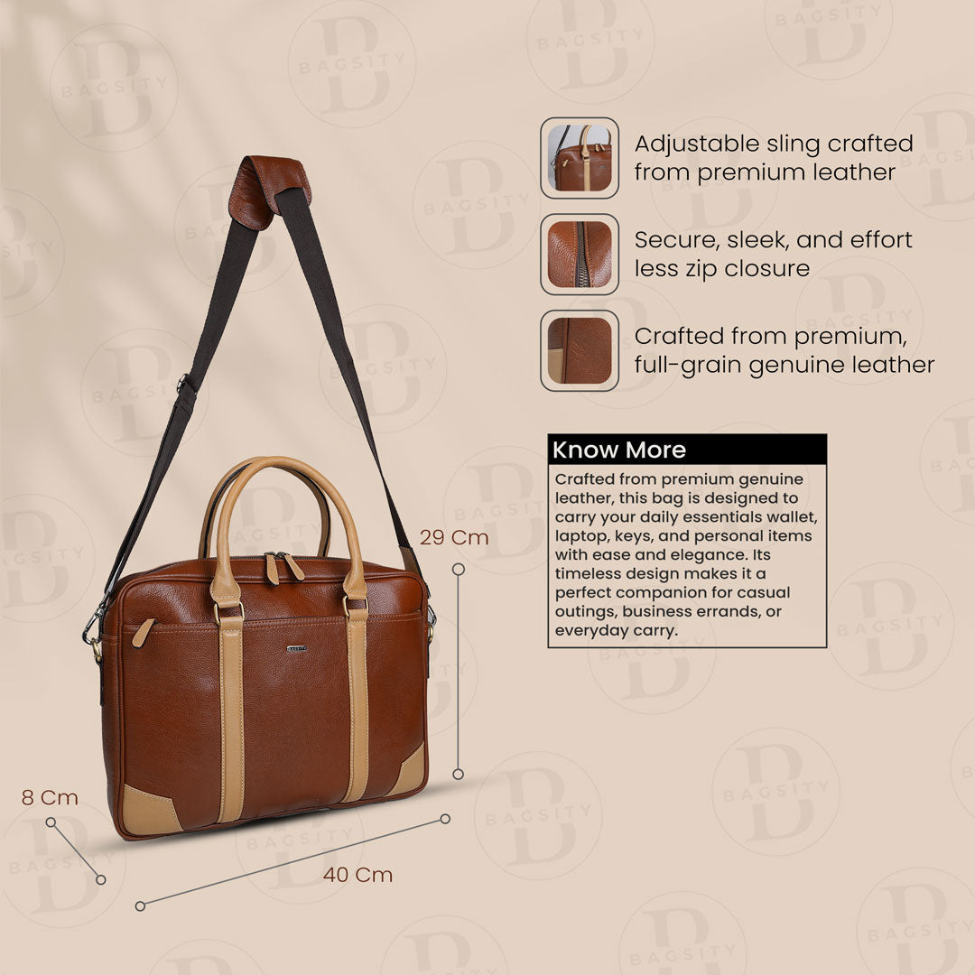 Bagsity Genuine Leather Laptop Bag for Men | Premium Office Shoulder Bag (Dual Tone) Messenger Bag  (Brown, 16 inch)