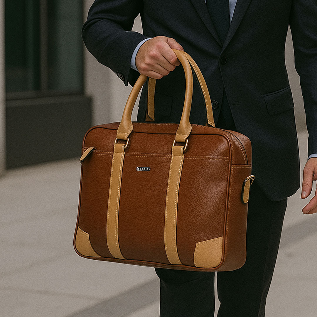 Bagsity Genuine Leather Laptop Bag for Men | Premium Office Shoulder Bag (Dual Tone) Messenger Bag  (Brown, 16 inch)