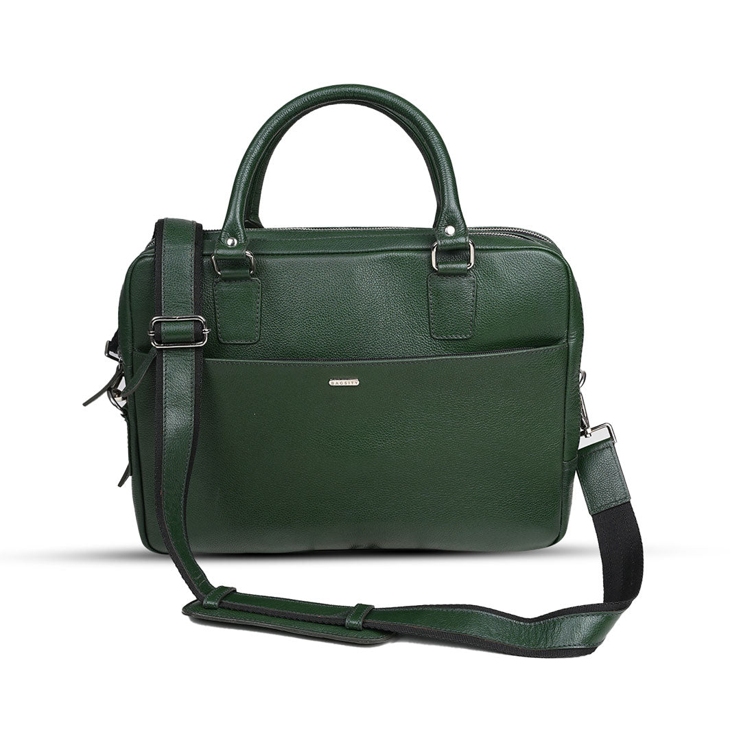 Bagsity Genuine Leather Laptop Bag for Men | Slim Office Shoulder Bag Messenger Bag (Green, 16 inch)
