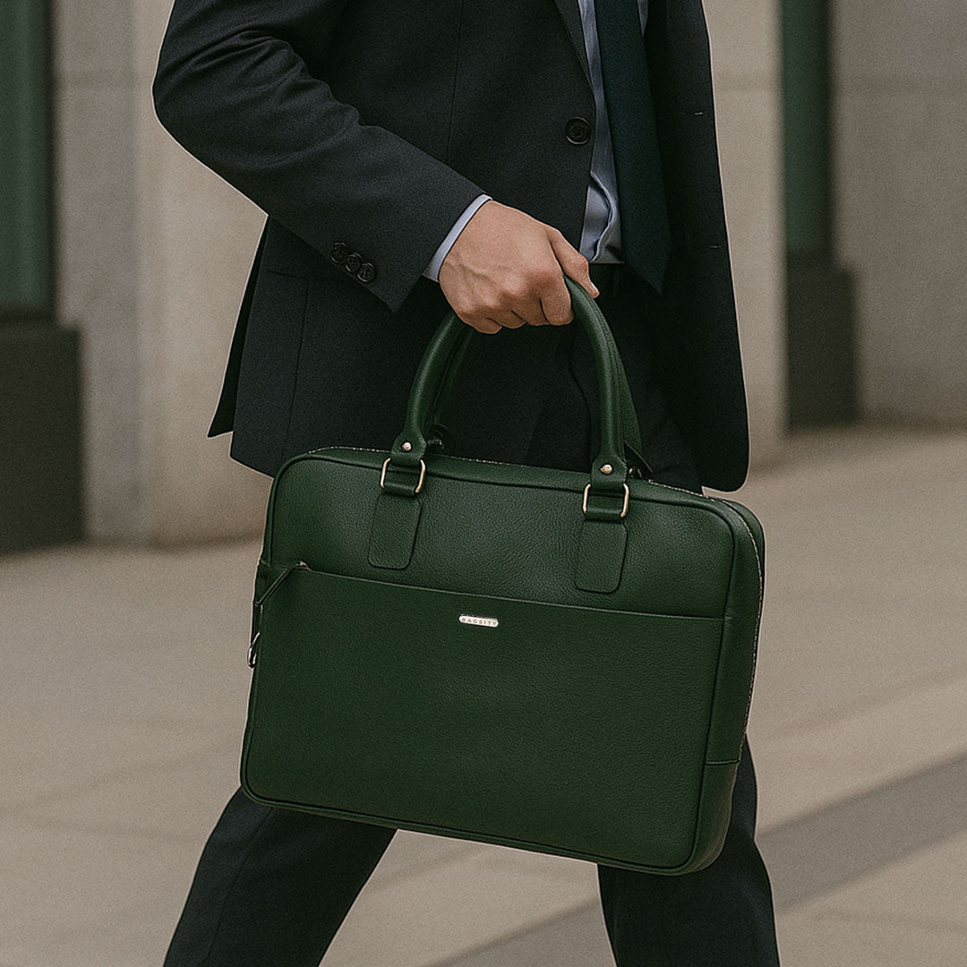 Bagsity Genuine Leather Laptop Bag for Men | Slim Office Shoulder Bag Messenger Bag (Green, 16 inch)