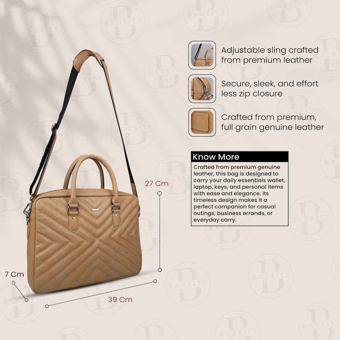 Bagsity Genuine Leather Laptop Bag for Men | Slim Office Shoulder Bag Messenger Bag  (Brown, 16 inch)
