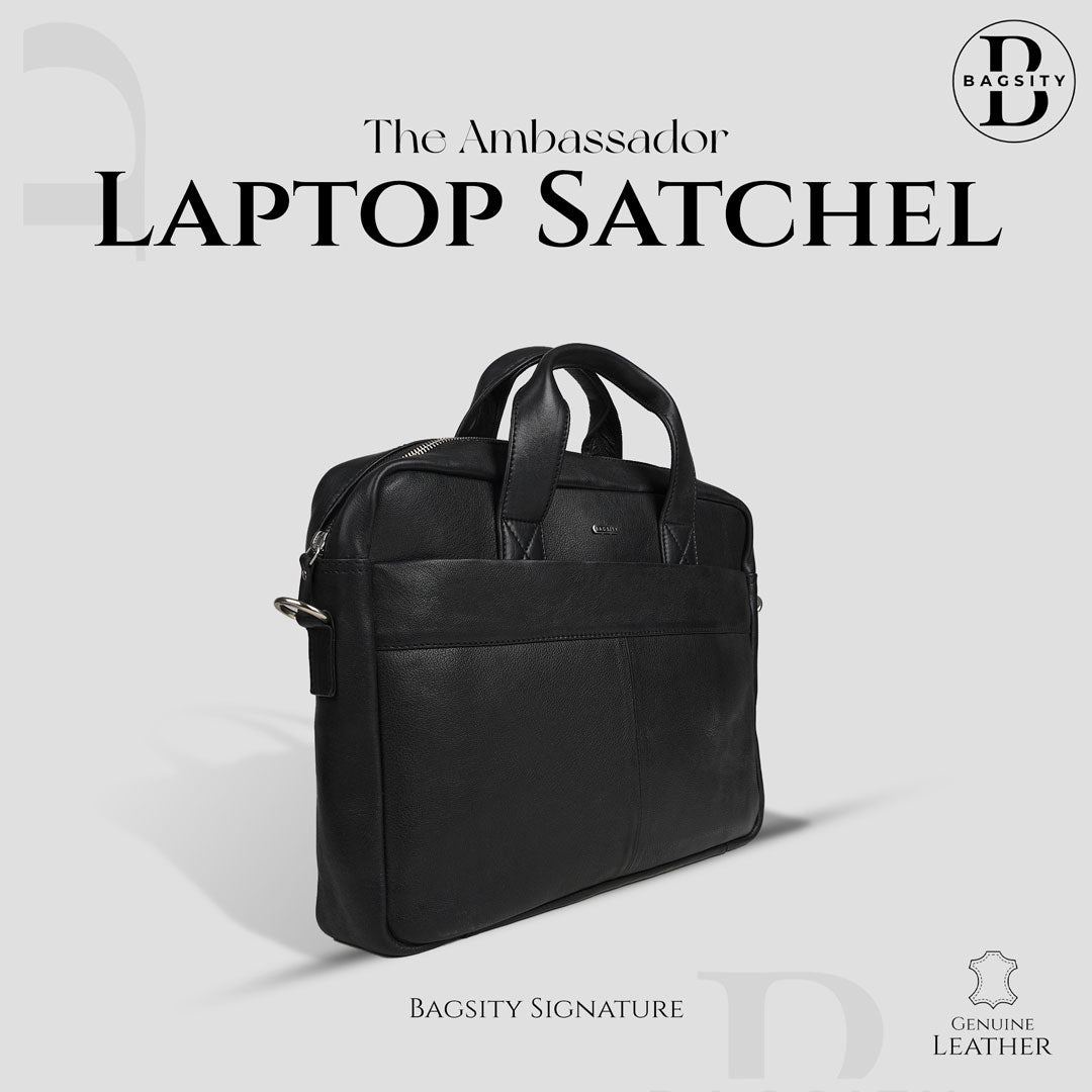 Bagsity Genuine Leather Laptop Bag for Men | Slim Office Shoulder Bag Messenger Bag  (Black, 16 inch)