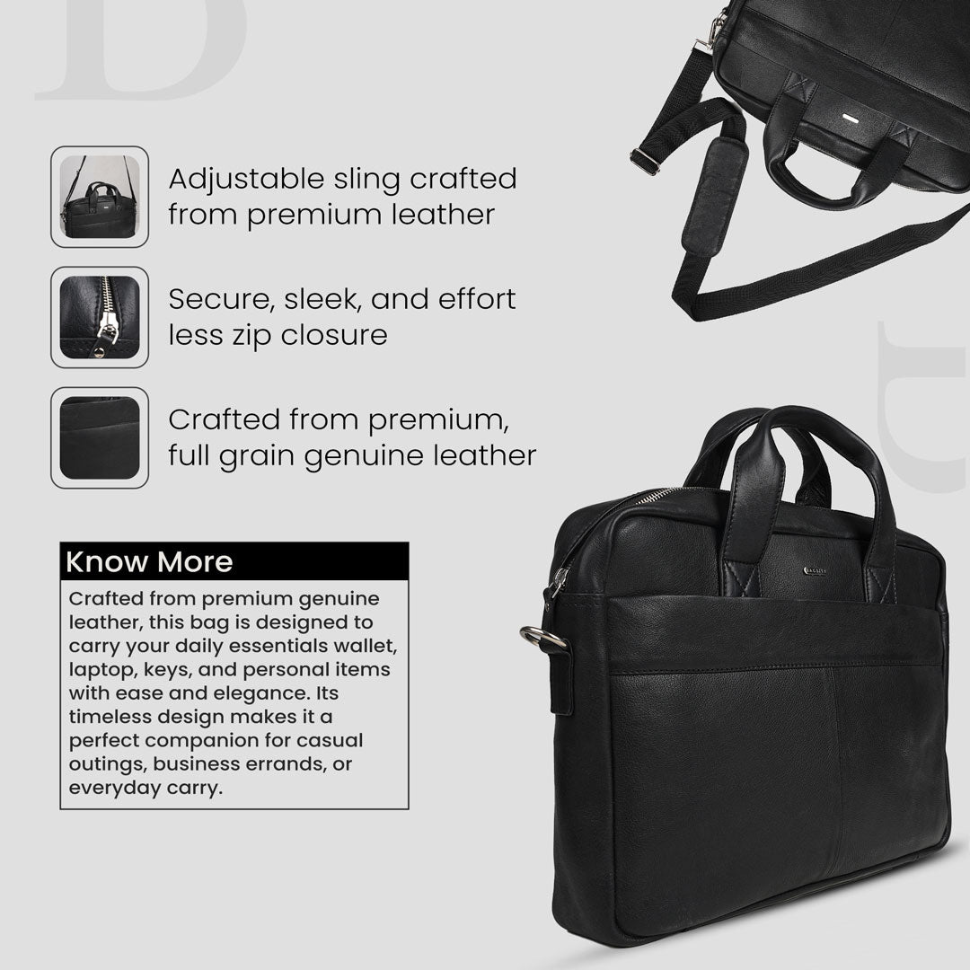 Bagsity Genuine Leather Laptop Bag for Men | Slim Office Shoulder Bag Messenger Bag  (Black, 16 inch)