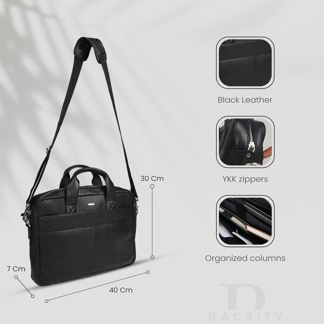 Bagsity Genuine Leather Laptop Bag for Men | Slim Office Shoulder Bag Messenger Bag  (Black, 16 inch)