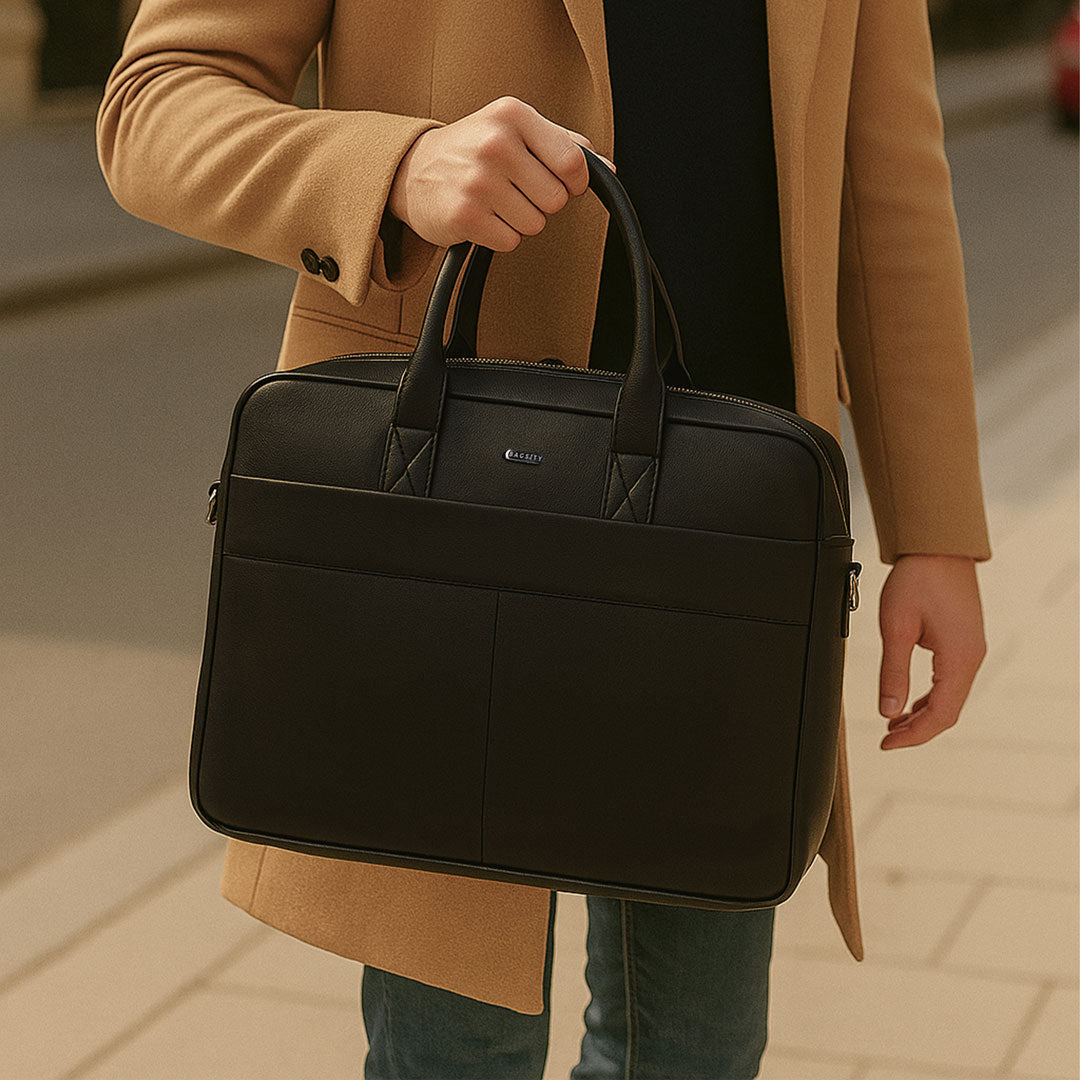 Bagsity Genuine Leather Laptop Bag for Men | Slim Office Shoulder Bag Messenger Bag  (Black, 16 inch)