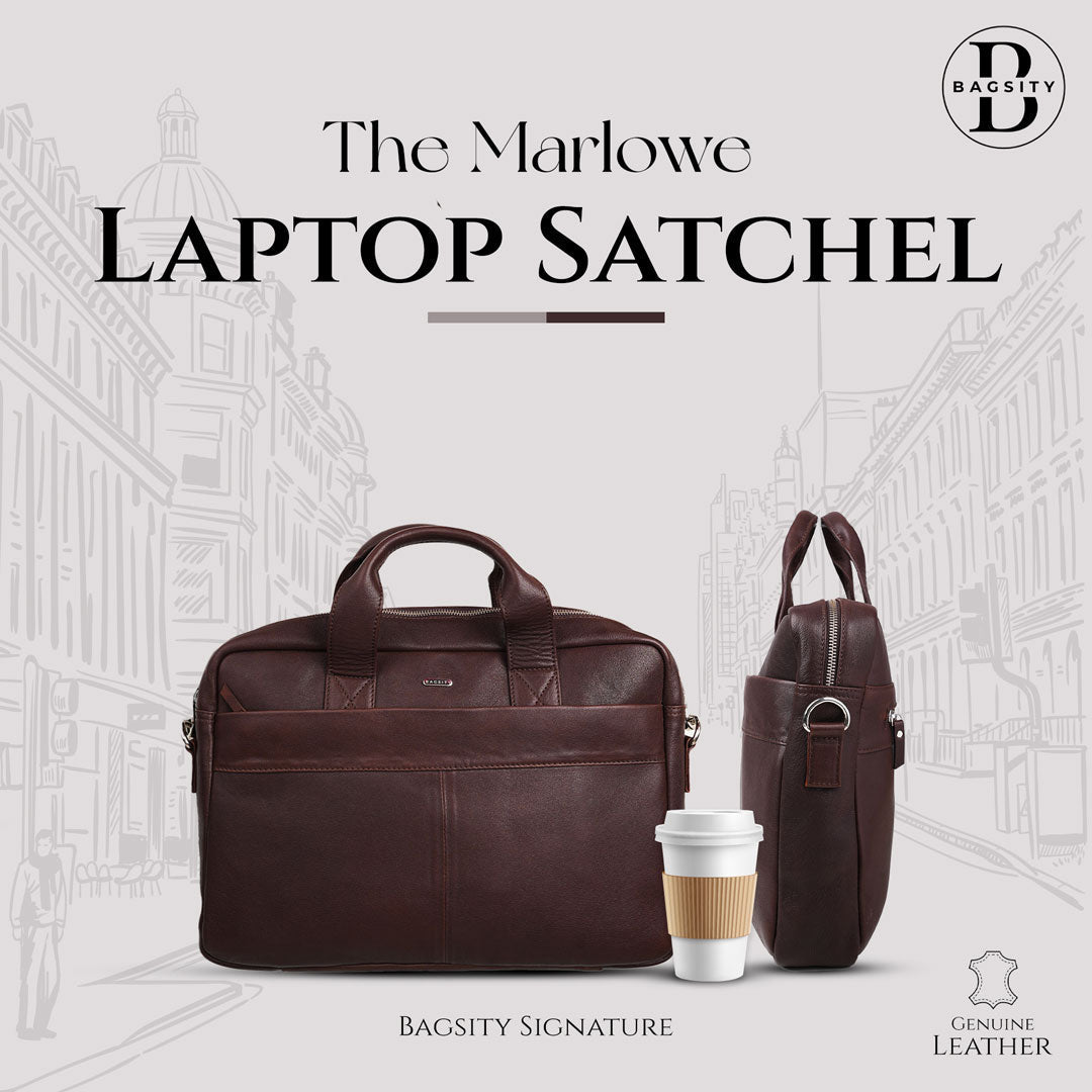 Bagsity Genuine Leather Laptop Bag for Men | Slim Office Shoulder Bag Messenger Bag  (Brown, 16 inch)