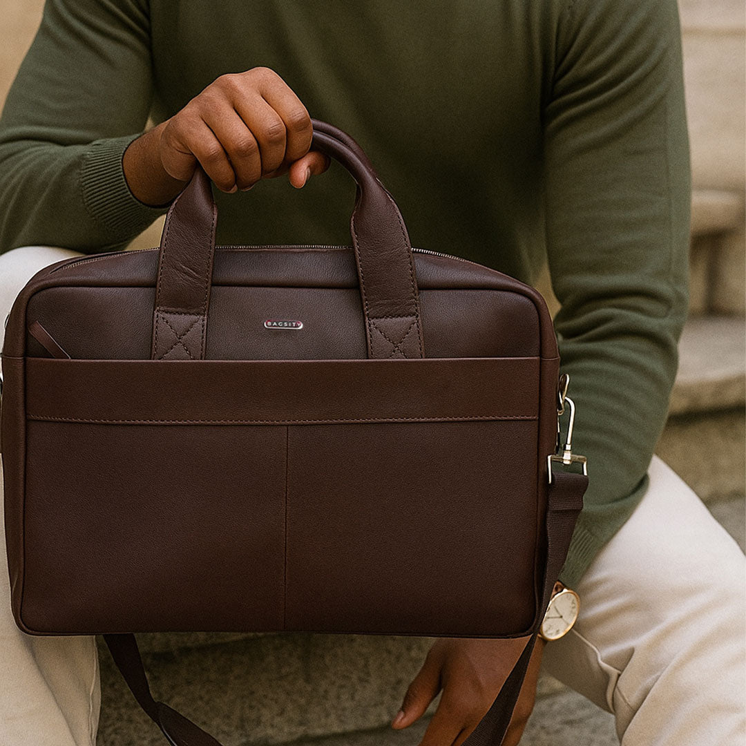 Bagsity Genuine Leather Laptop Bag for Men | Slim Office Shoulder Bag Messenger Bag  (Brown, 16 inch)