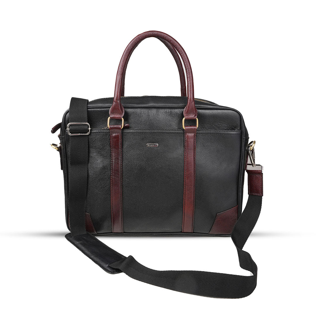 Bagsity Genuine Leather Laptop Bag for Men | Slim Office Shoulder Bag Messenger Bag  (Black, 16 inch)