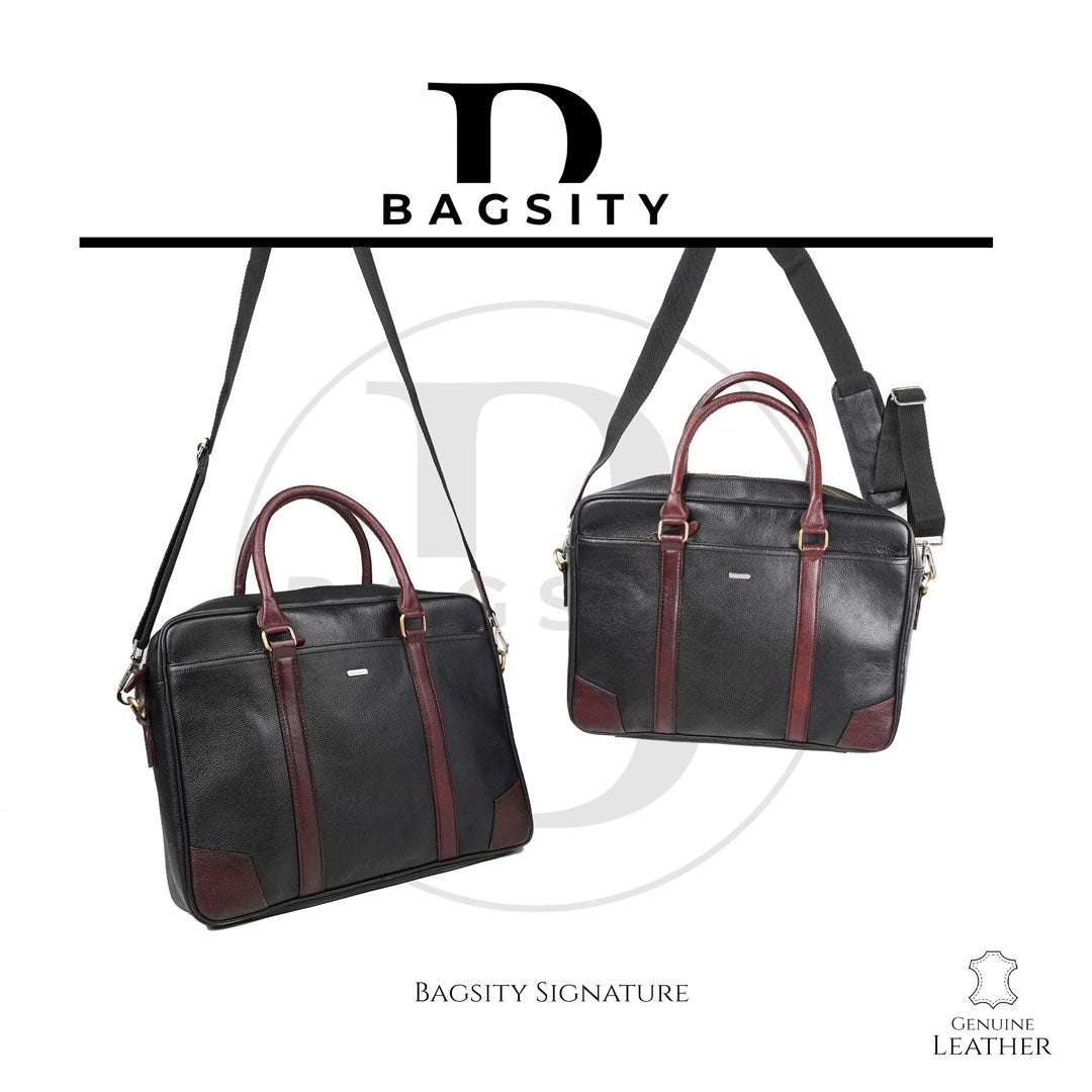Bagsity Genuine Leather Laptop Bag for Men | Slim Office Shoulder Bag Messenger Bag  (Black, 16 inch)