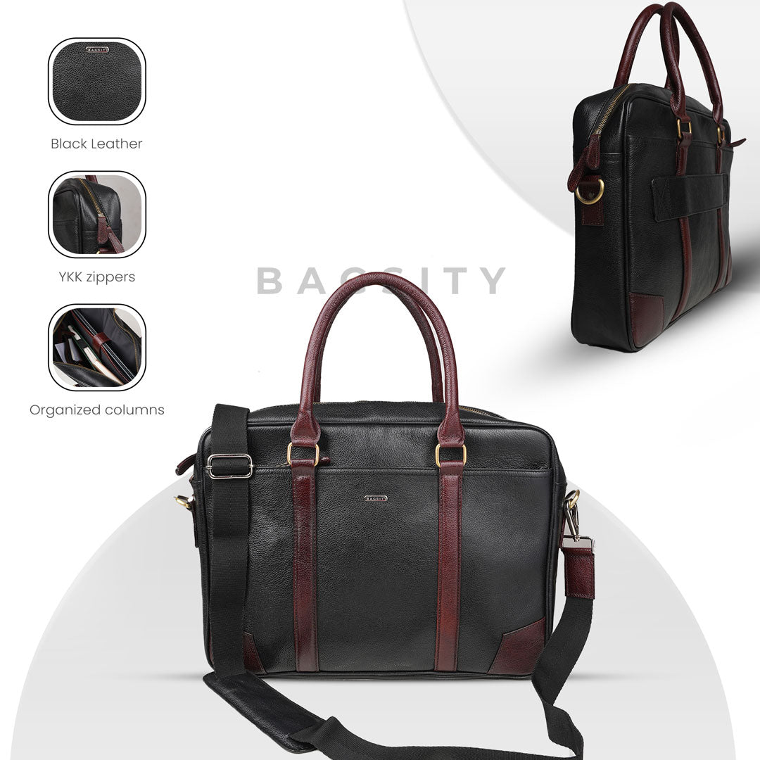 Bagsity Genuine Leather Laptop Bag for Men | Slim Office Shoulder Bag Messenger Bag  (Black, 16 inch)